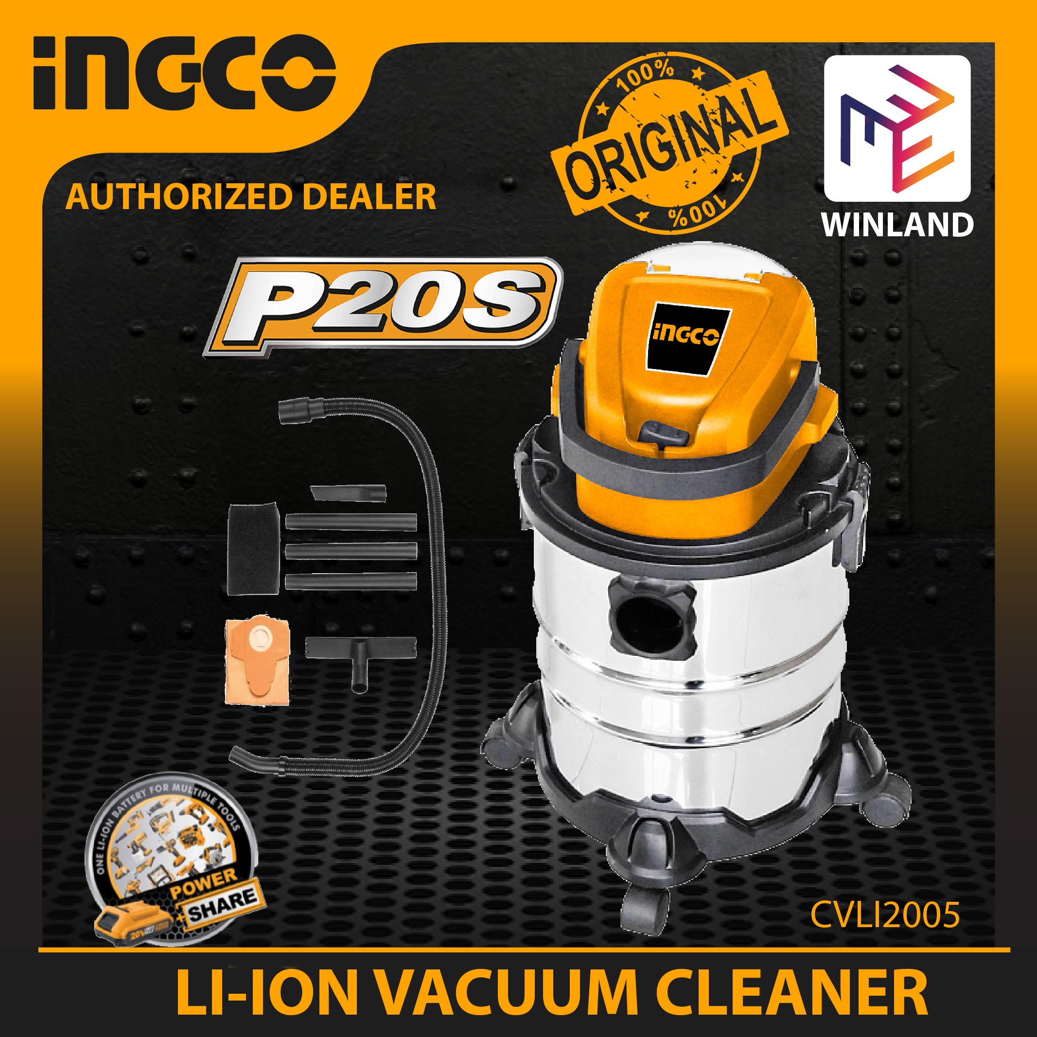 Ingco Original 2 in 1 LIION Vacuum Cleaner Blow & Vacuum Wet & Dry 20V