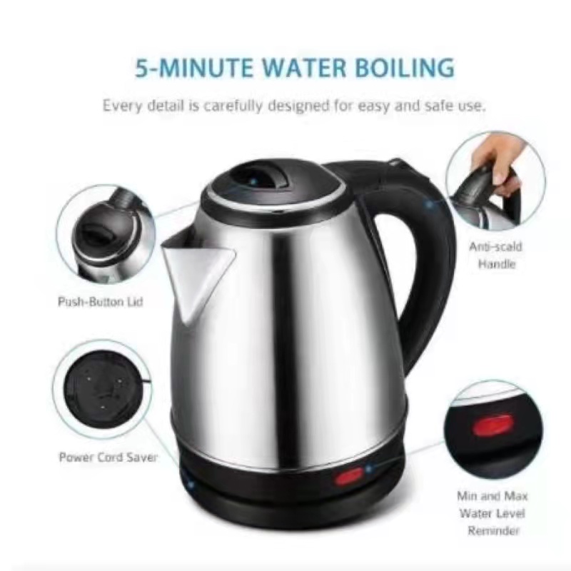 E^kOriginal Scarlett Stainless Steel Electric Heat Kettle 2.0 Liters