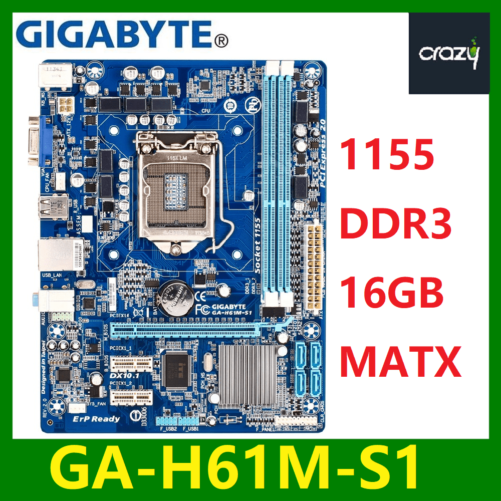 GIGABYTE GAH61MS1 Desktop Motherboard H61 Socket LGA 1155 i3 i5 i7