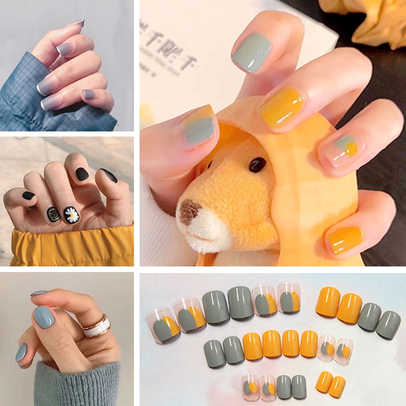 R06180 24 Pcs/box Full Cover Fake Nails With Liquid Glue False Nail