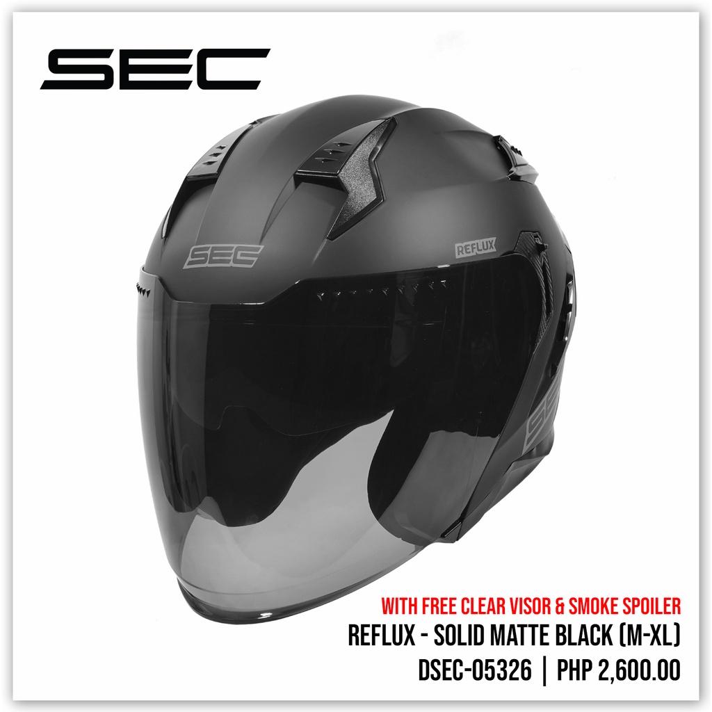 SEC Reflux Half Face Dual Visor Helmet W/ Free Extra Clear Visor And Smoke Spoiler