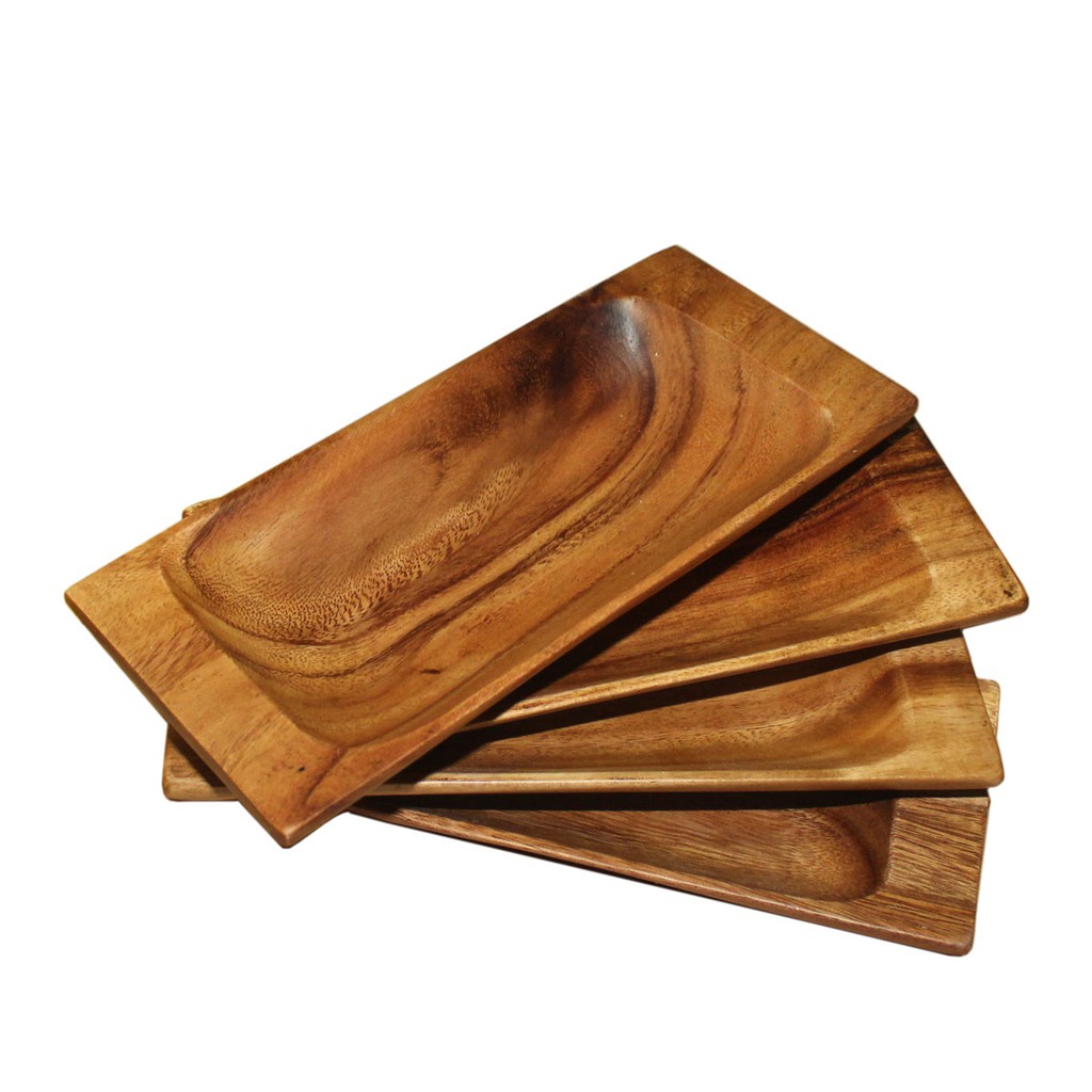 4pcs/6pcs Rectangular Wooden Tray Barbeque Tray Serving Tray Bill Tray