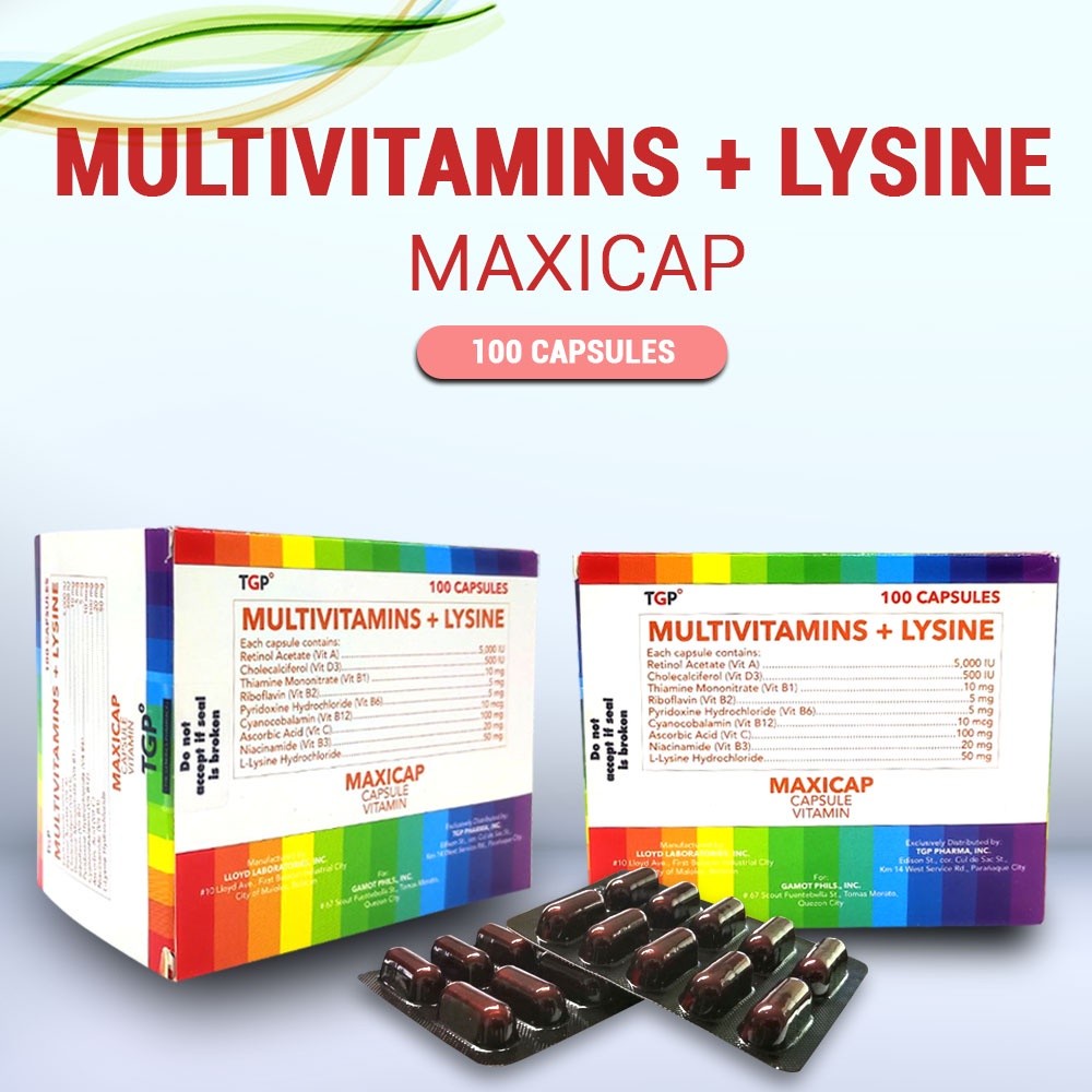 MJHS MAXICAP 1 BOX Multivitamins + Lysine (100 Capsules) Supplement Vit&Mineral Deficiency