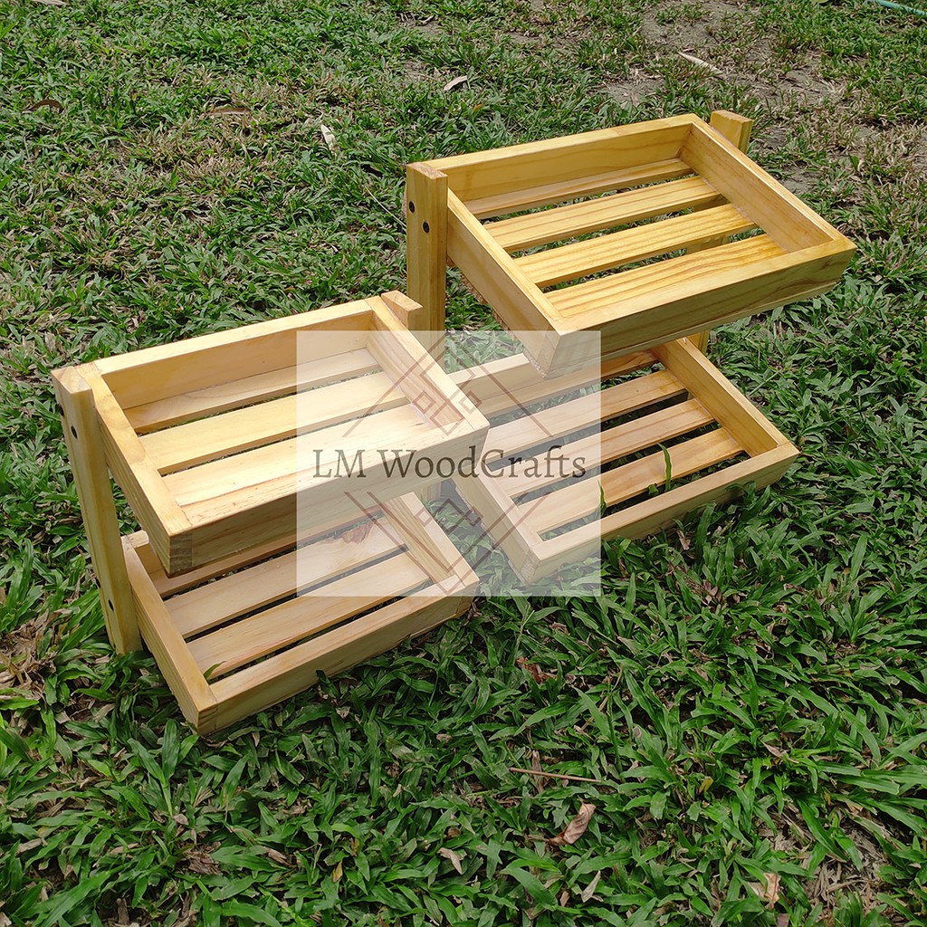 Vegetable and fruit rack for storage and organizer made of wood (two