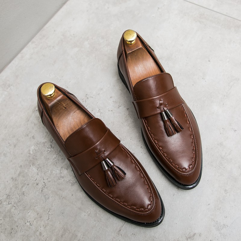 INLIKE Men Shoes Leather Doug Casual Flat Tassels SlipOn Wedding Dress