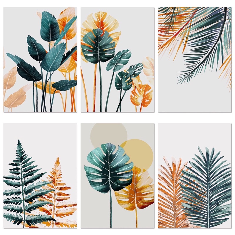 Tropical Nordic Leaves Style Design Wall Decor A4 size Laminated