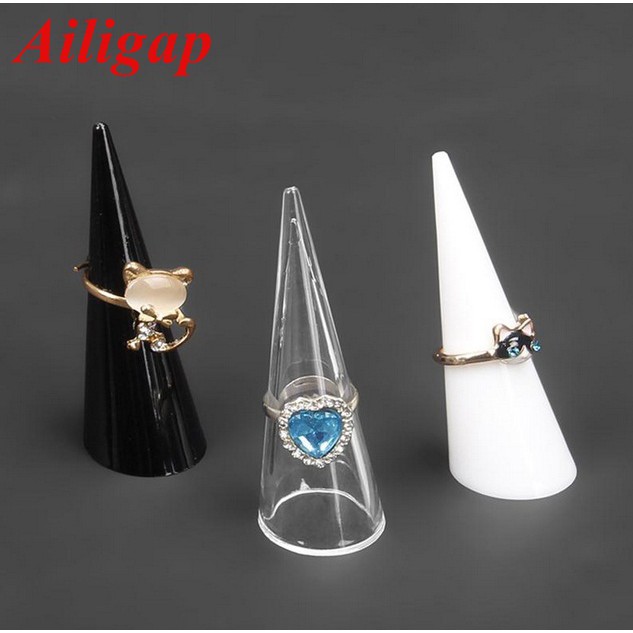 Ailigap Fashion Mini Finger Ring Plastic Triangle Cone Jewelry Storage