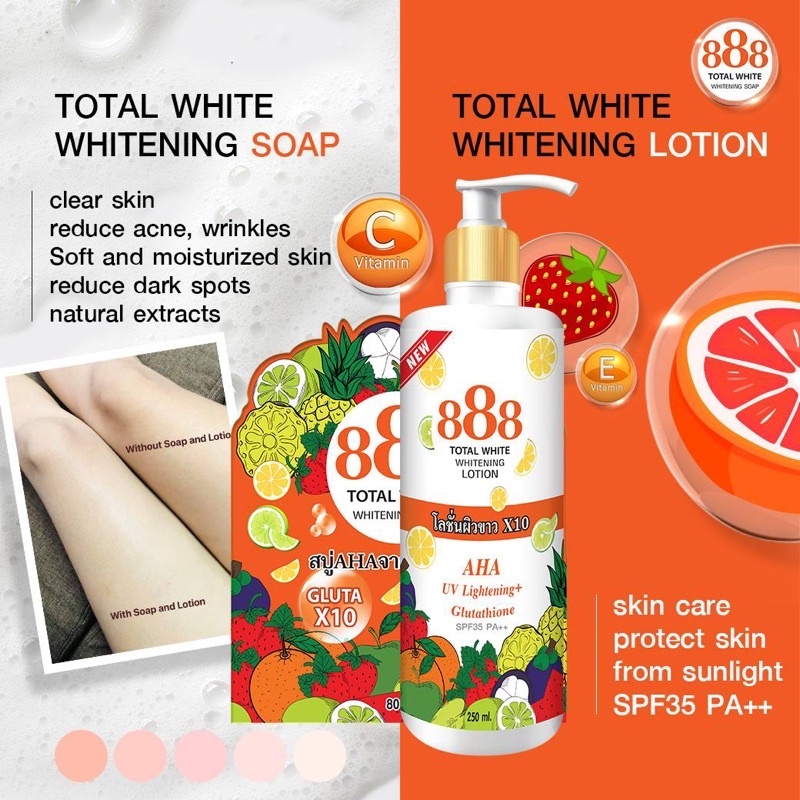 Thailand 888 Total x10 Whitening Soap and Moisturizing Lotion Spf35