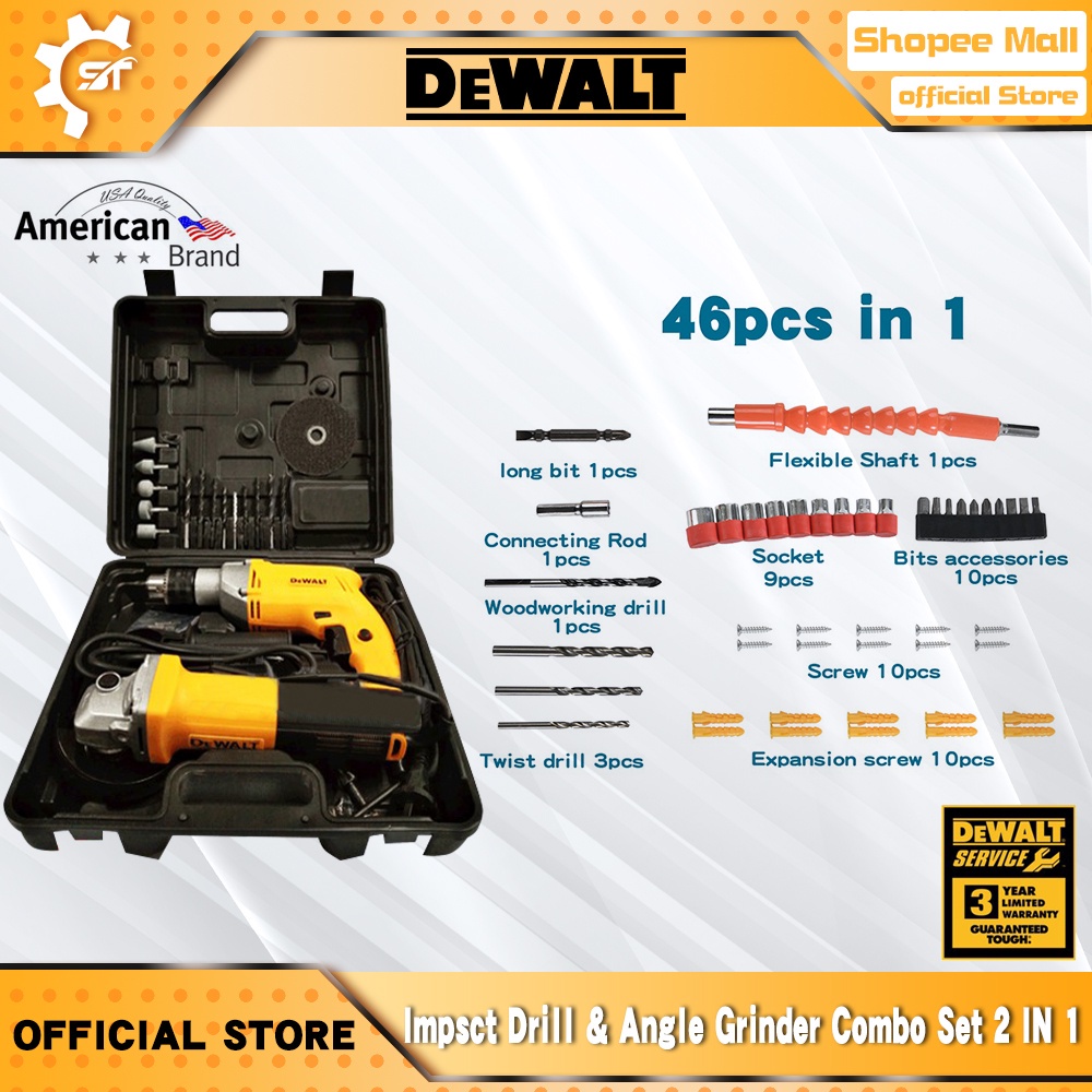 DeWALT Powerful 2 in 1 Angle Grinder and Drill Set with Hard Case (FREE