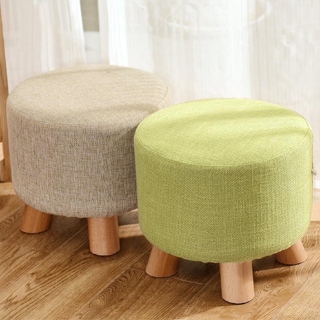 Round Pine Wooden Footstool Ottomans Pouffe Stool Fabric Shopee