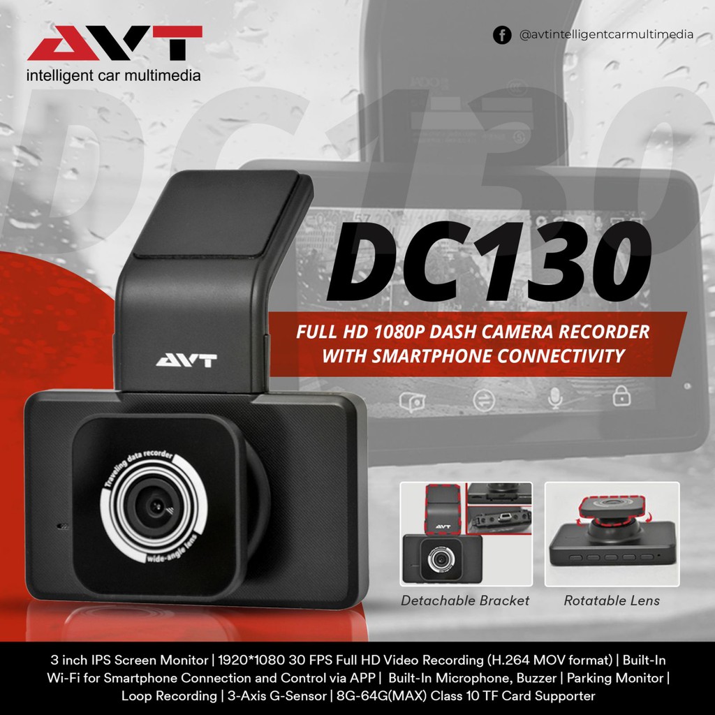 Dash Camera Recorder AVT DC130 Full HD 1080P Smart Connectivity 3 inch
