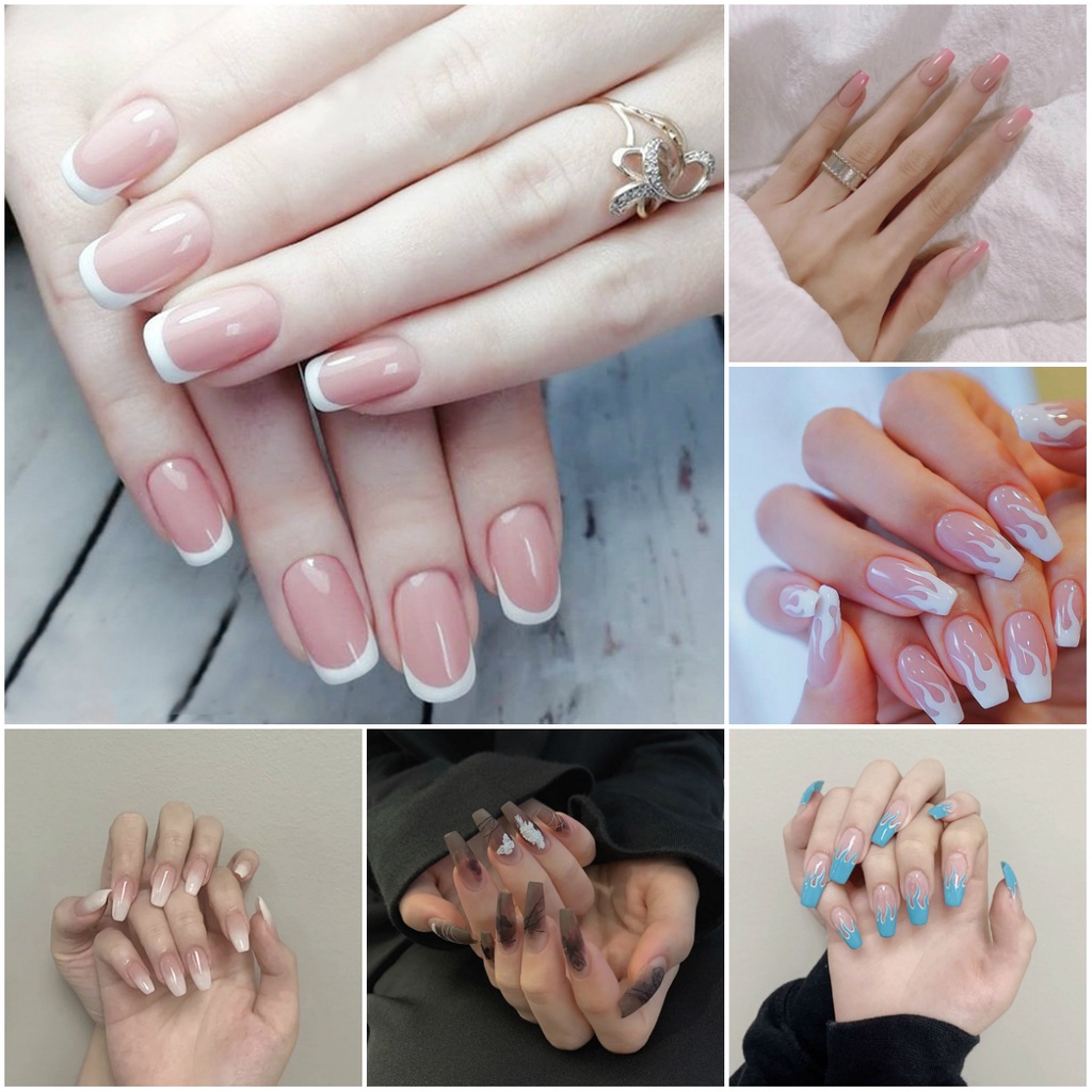 Fake Nails With Glue/24PCs Fake Nails Art Fake Nails Long Square Head