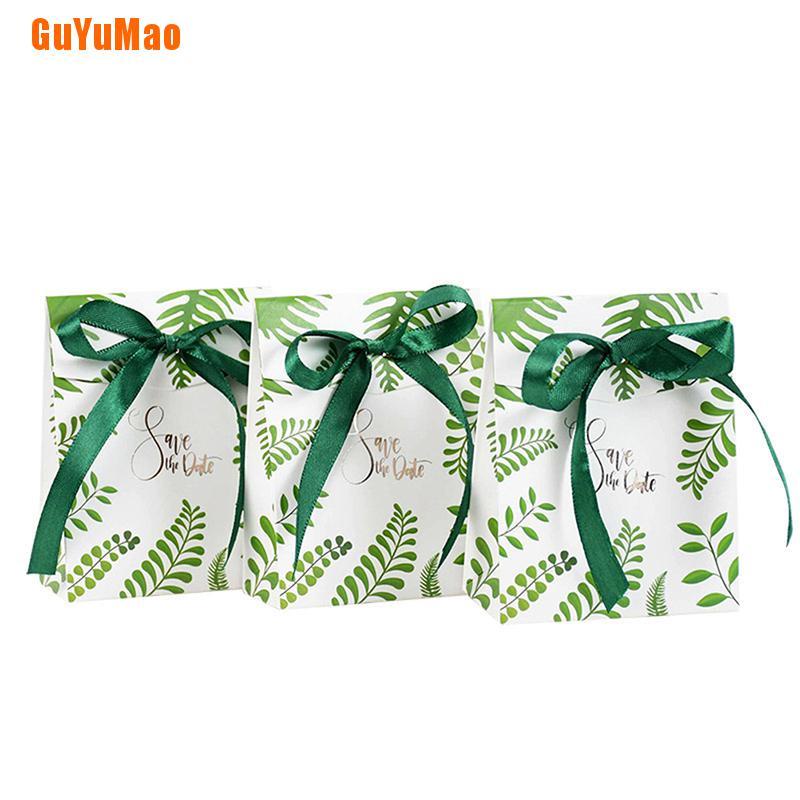 [qzGUYU] 10Pcs Green Leaves Candy Box Wedding Favors Paper Gift Bag Box