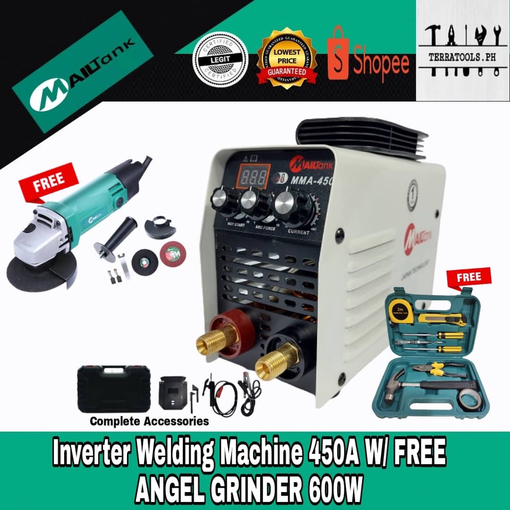 MAILTANK 450AMP Inverter Welding Machine MMA450 with MAILTANK Angle Grinder 600W with Free Tool