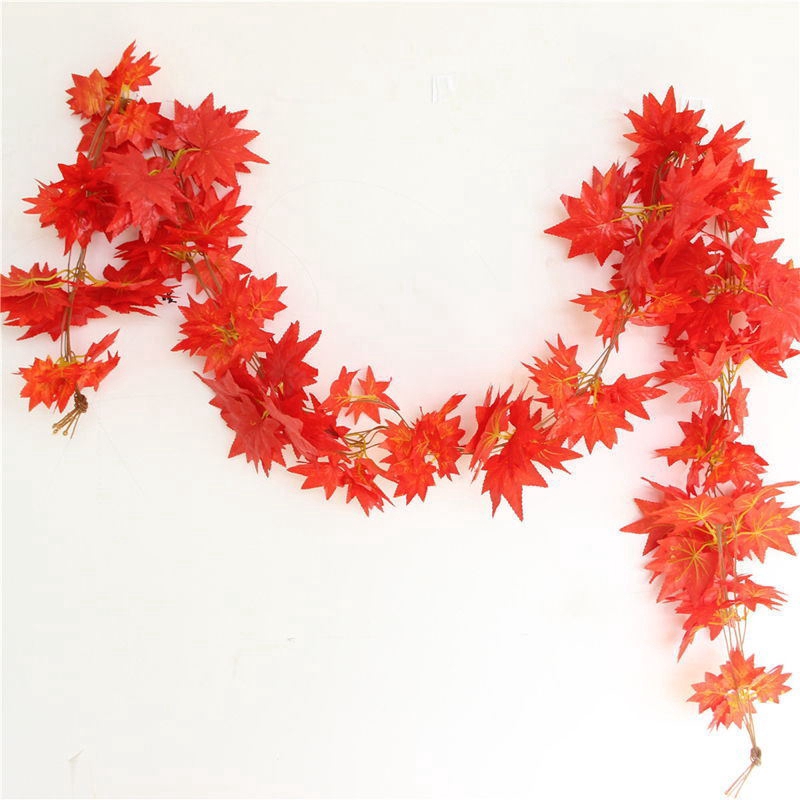 90 Inches Red Autumn Leaves Garland Maple Leaf Vine Fake Tree Foliage