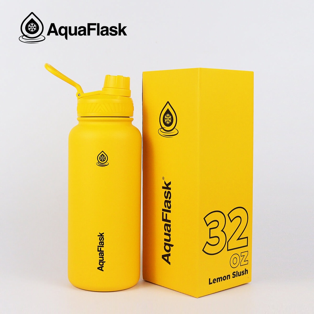 Aquaflask 32oz Lemon Slush Wide Mouth with Cap Lid Vacuum Insulated Drinking Water Bottle Aqua