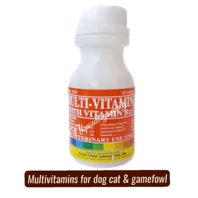 MultiVitamin w/vitamin B12 100 tablets for dogs cats and birds