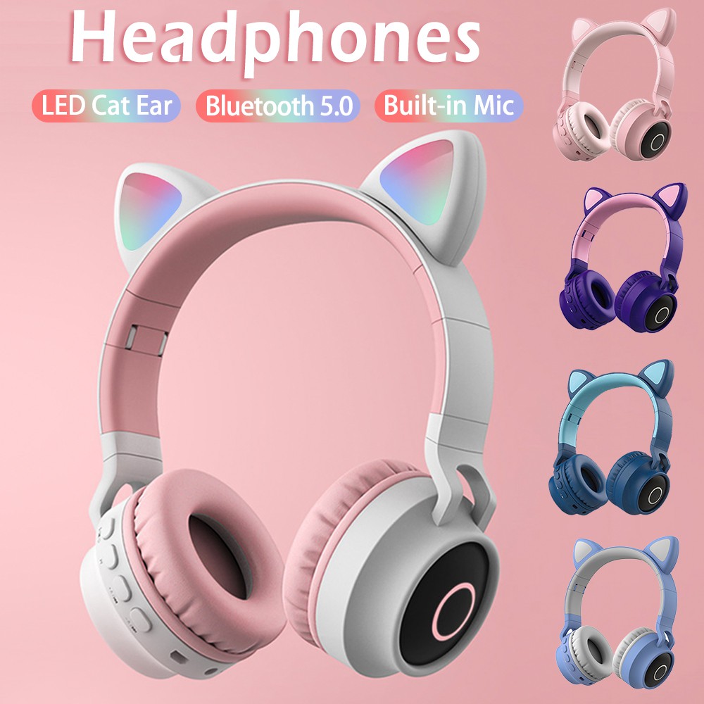 ⭐ In Stock⭐In StockLED Light Cat Bluetooth Headphone