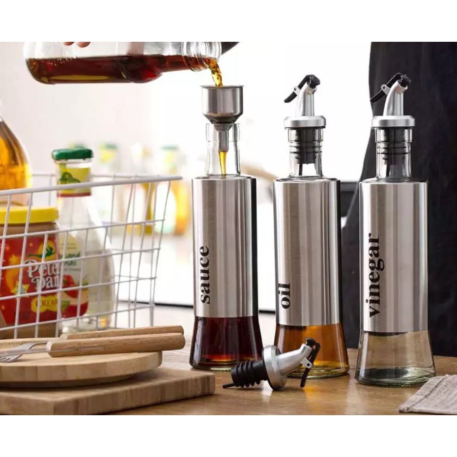 300ml Bottle Clear Glass Sauce Oil Dispenser Stainless Steel Jar Shopee Philippines