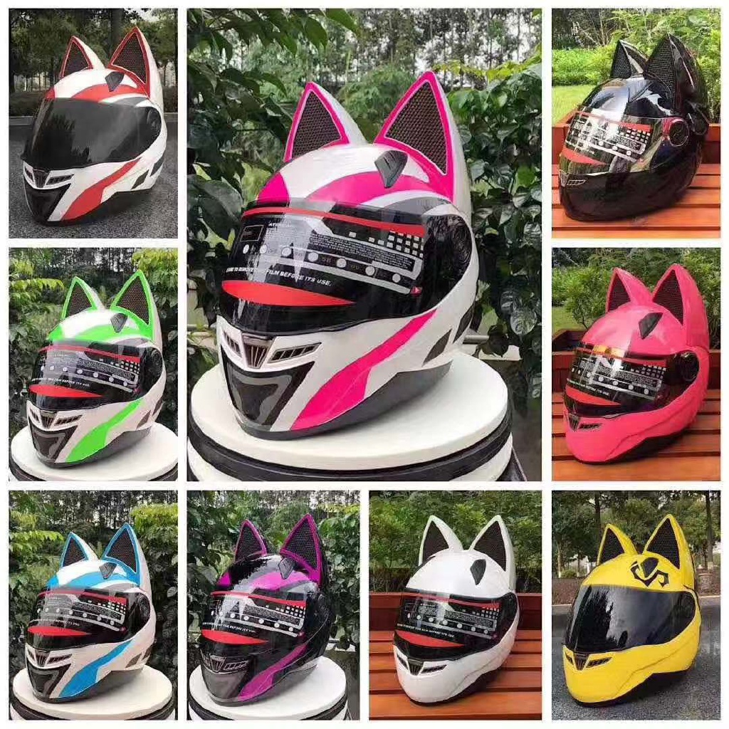 Full Face Helmet Cat Ears Helmet Personality Horn Moto Helmets Topi