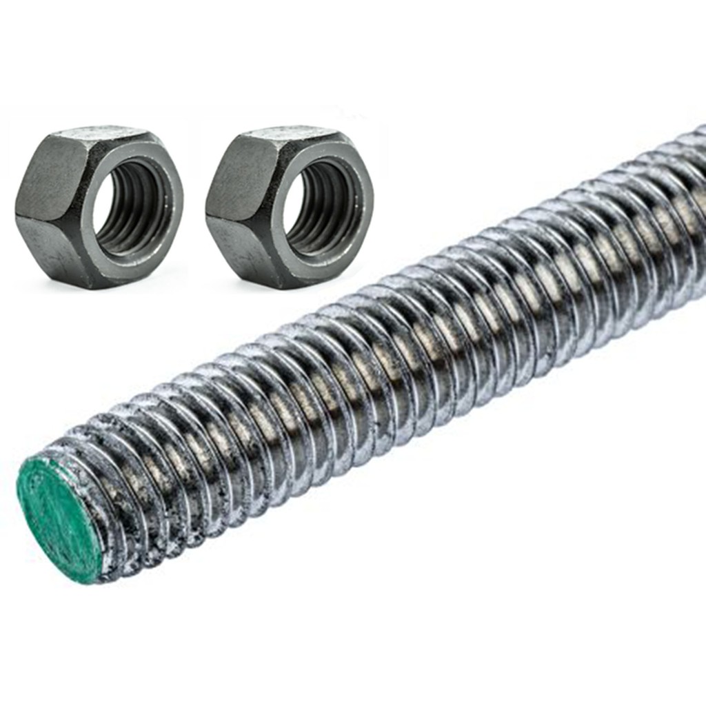 GI THREADED ROD WITH 2 PIECE NUT ( SIZE 3/8" X 1/2 METER OR 1/2" X 1/2