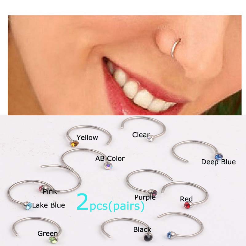 2pcs C Shape Nose Ring Stainless Steel 20G with Rhinestone Shopee