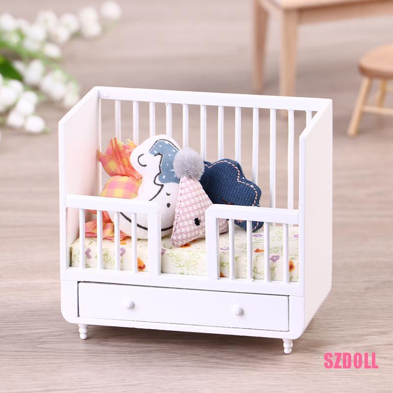 [SZDOLL6] 112 Dollhouse Miniature Mini Baby Bed with Pillow Furniture Decoration Toy DOM