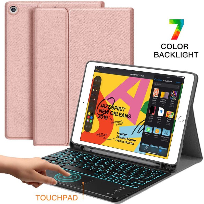 iPad Case with Touchpad Keyboard 7 Colors Backlit Bluetooth Keyboard