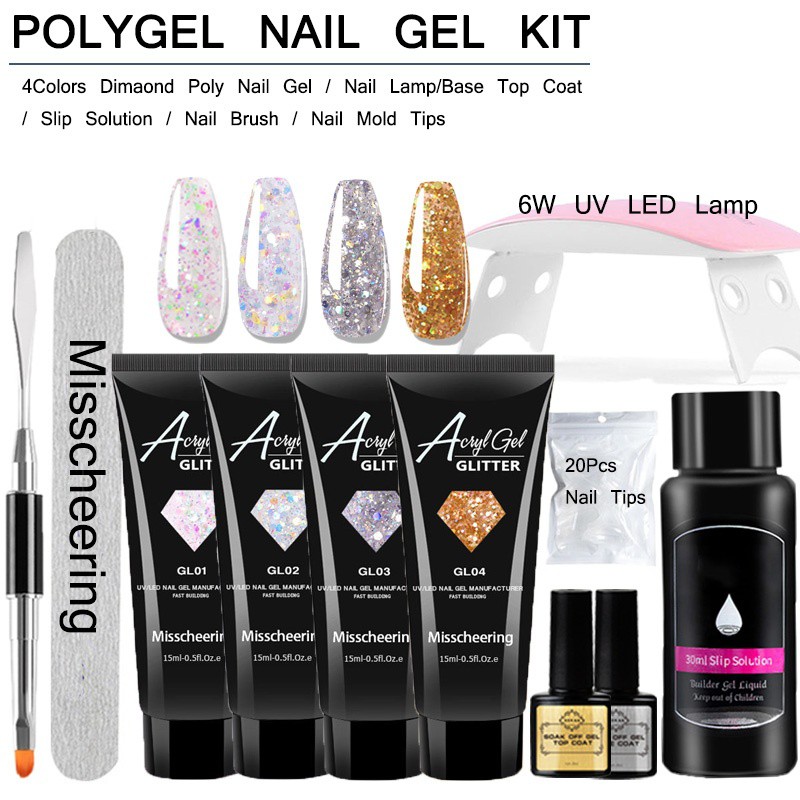 Misscheering 8/11Pcs Diamond Poly Nail Gel Kits with 6W USB LED Lamp