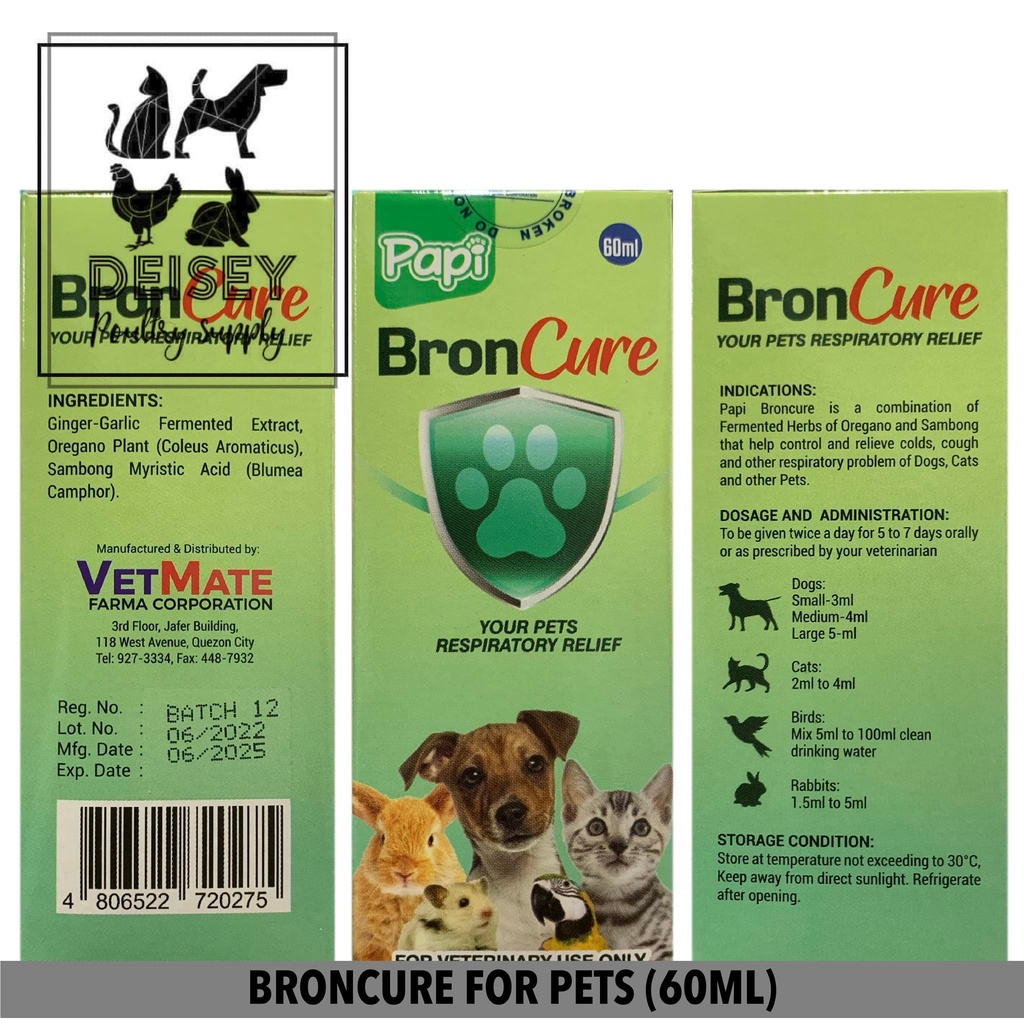 PAPI BRONCURE for Cold & Cough of Dog, Cat, Birds & Rabbit (60ml