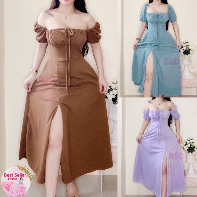 BEST SELLER ELIZABETH SLIT 2 WAY PUFF SLEEVES MAXI DRESS (BEST SELLER