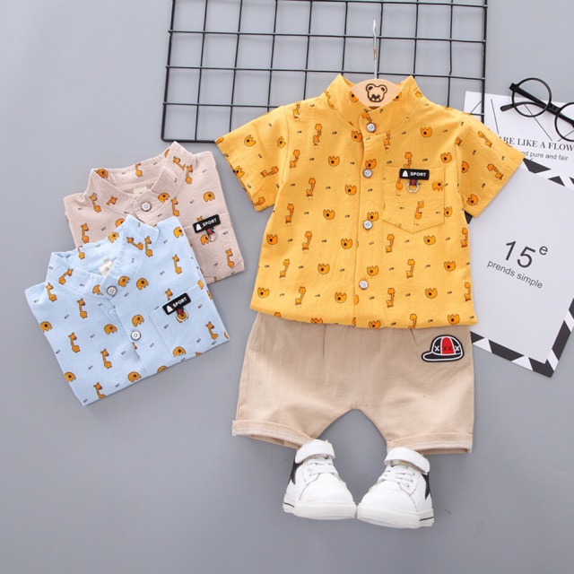 Summer Baby Boy Adorable Cartoon Animal Print TopsShorts Casual Outfits