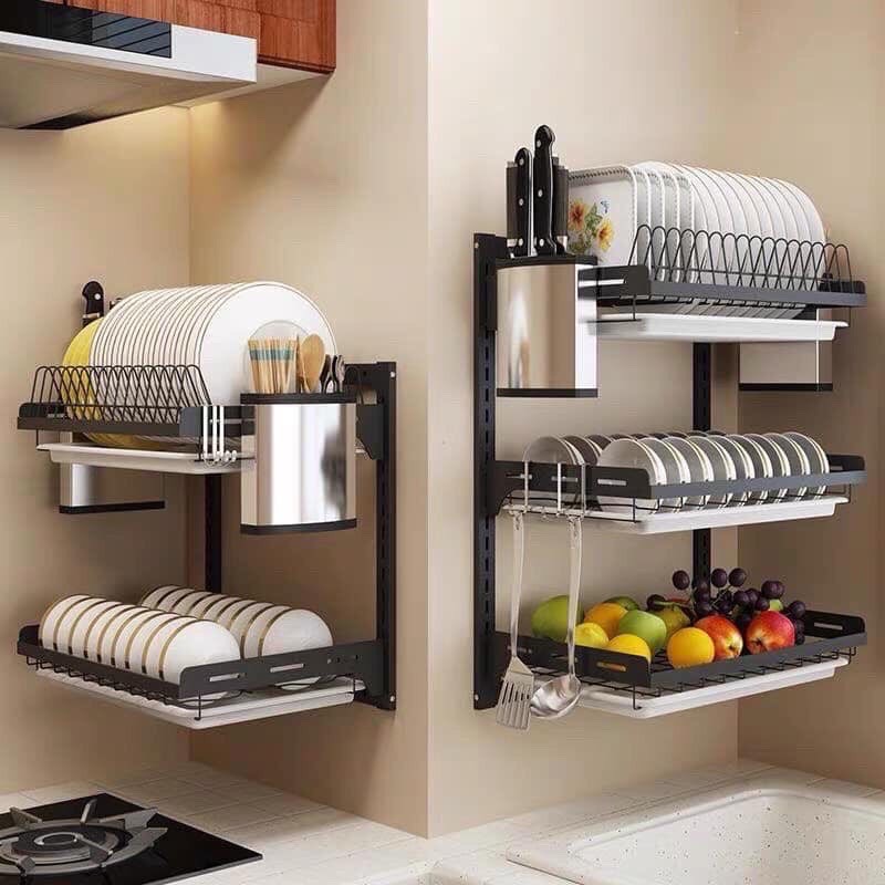 3 Layer Dish Rack Stainless Steel Dry Shelf Kitchen Cutlery Wall