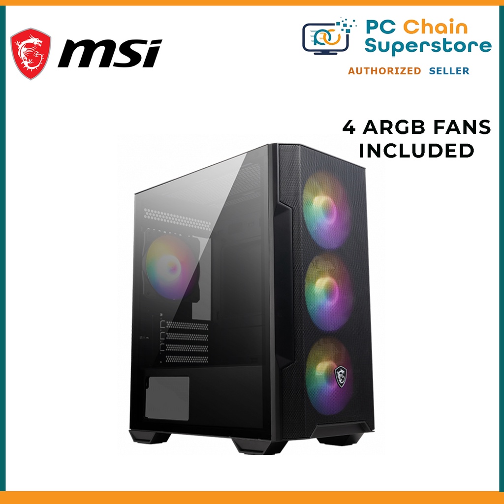 MSI MAG M100R mATX Tower Gaming Desktop Casing PC Case MESH AIR Design 4 ARGB Fans