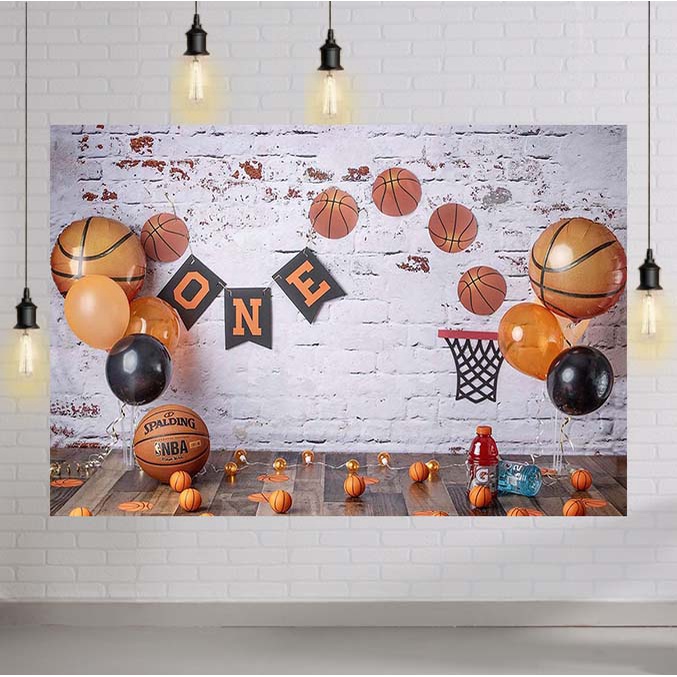 Basketball Theme Photography Backdrop Baby Boy 1st Birthday Cake Smash