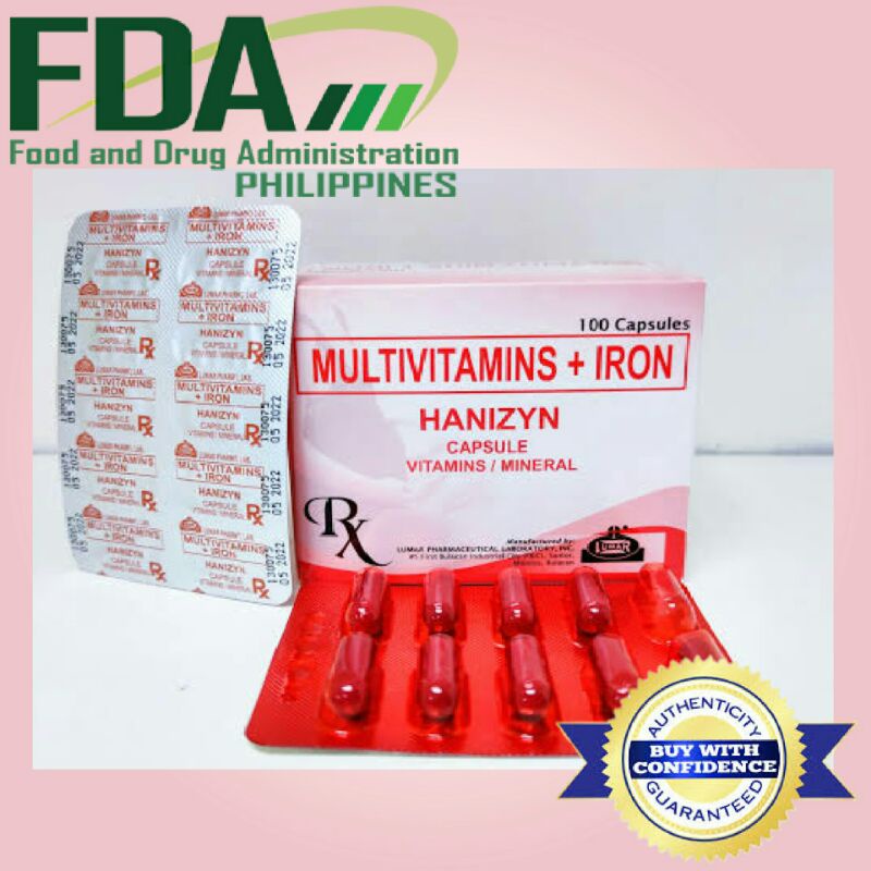 Hanizyn (Multivitamins+Iron) Vitamins/Mineral 100 Capsules(per box