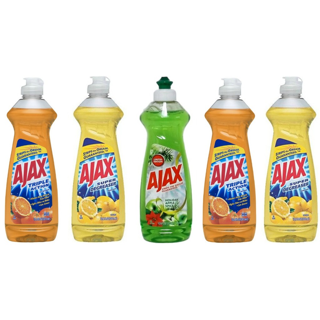 Ajax Dishwashing Soap 12.6Fl/Oz 372ML bottles in Orange, Lemon and