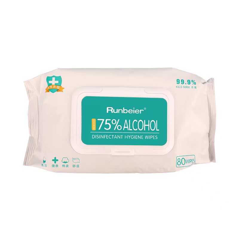 Runbeier 80pcs/pack 75 Alcohol Disinfectant Wipes Hand Sanitiser