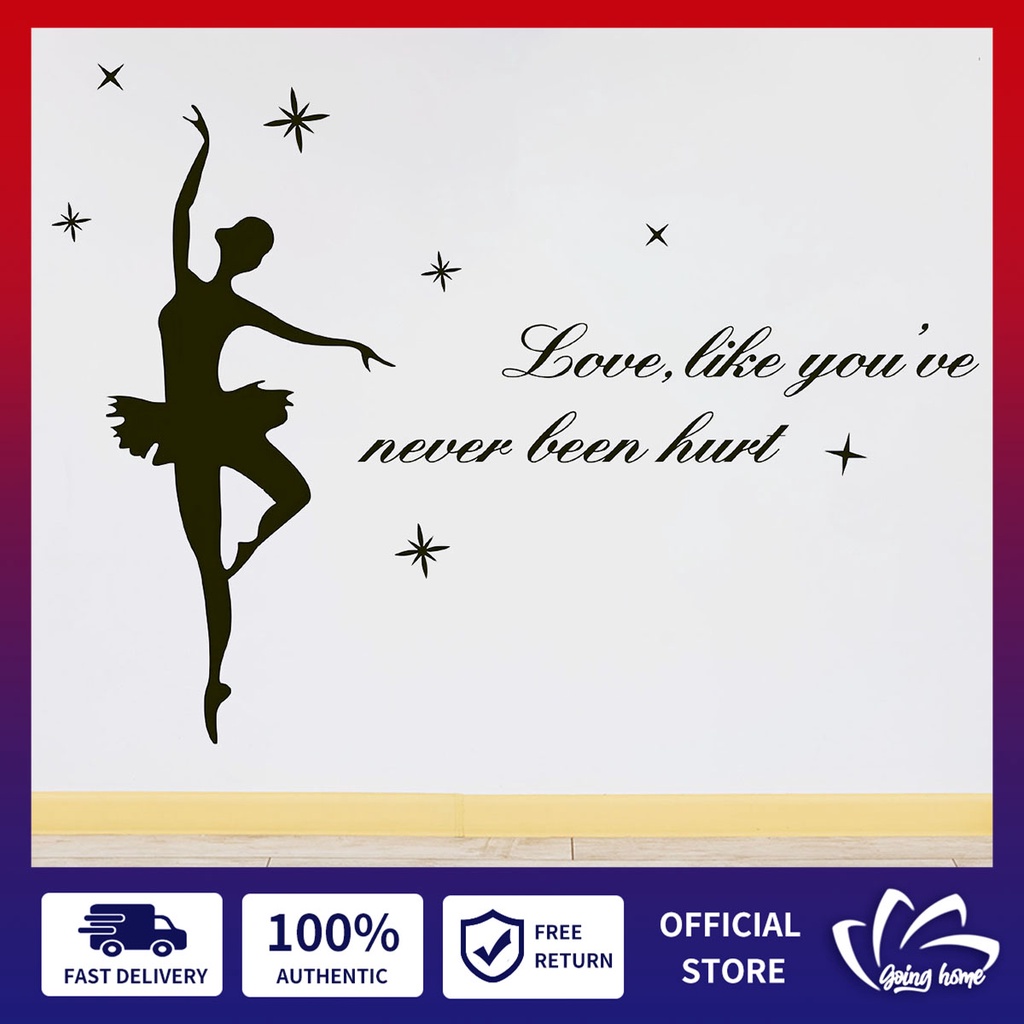 Dancing Girl Wall Stickers Black Silhouette Ballet Girl Wall Decals Inspirational Quotes