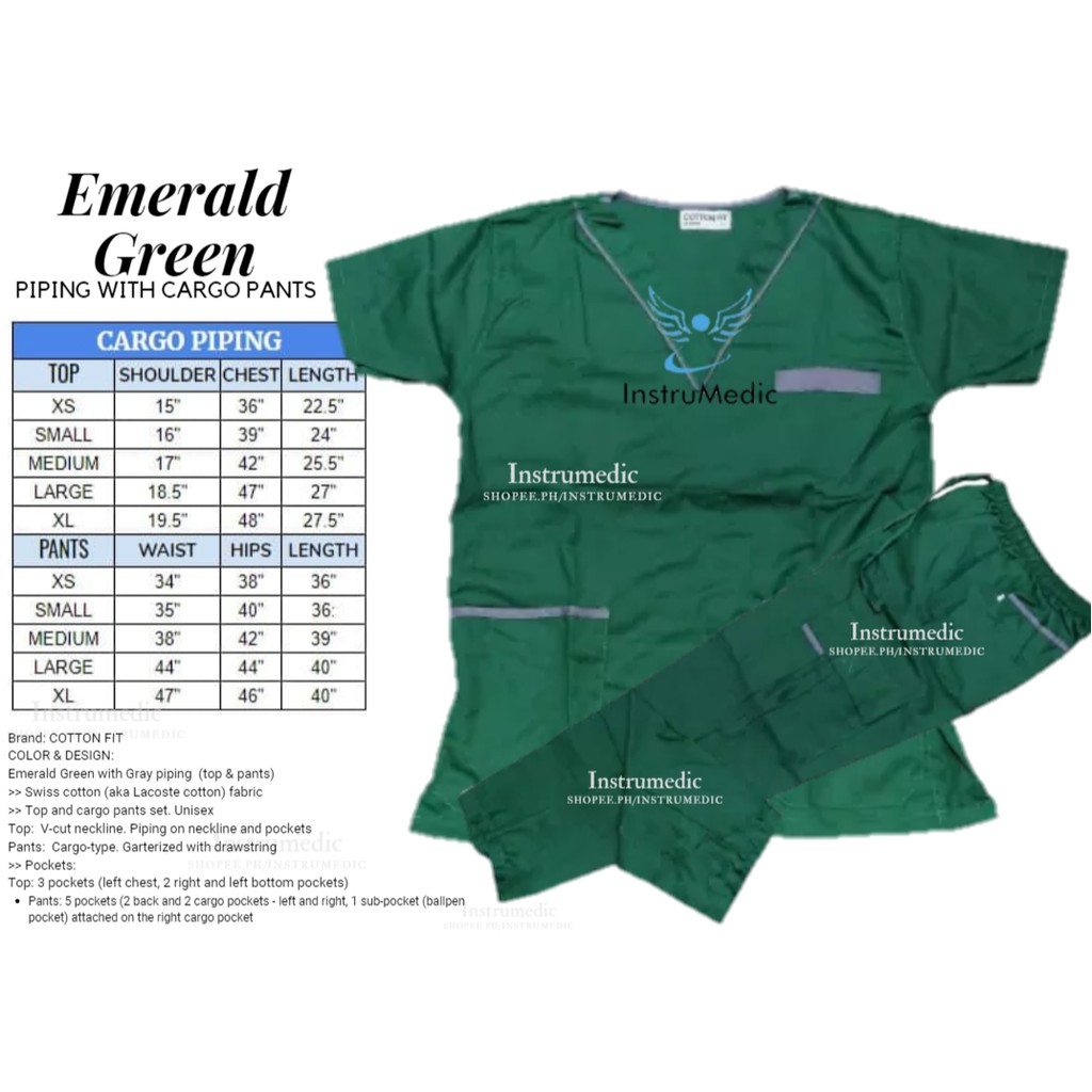 (INSC) EMERALD GREEN Scrub Suit Set W/ Cargo Pants (SET