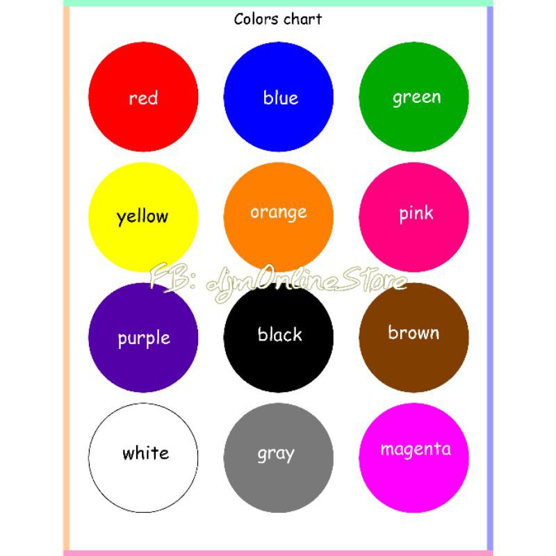 Color Chart With Names For Kids