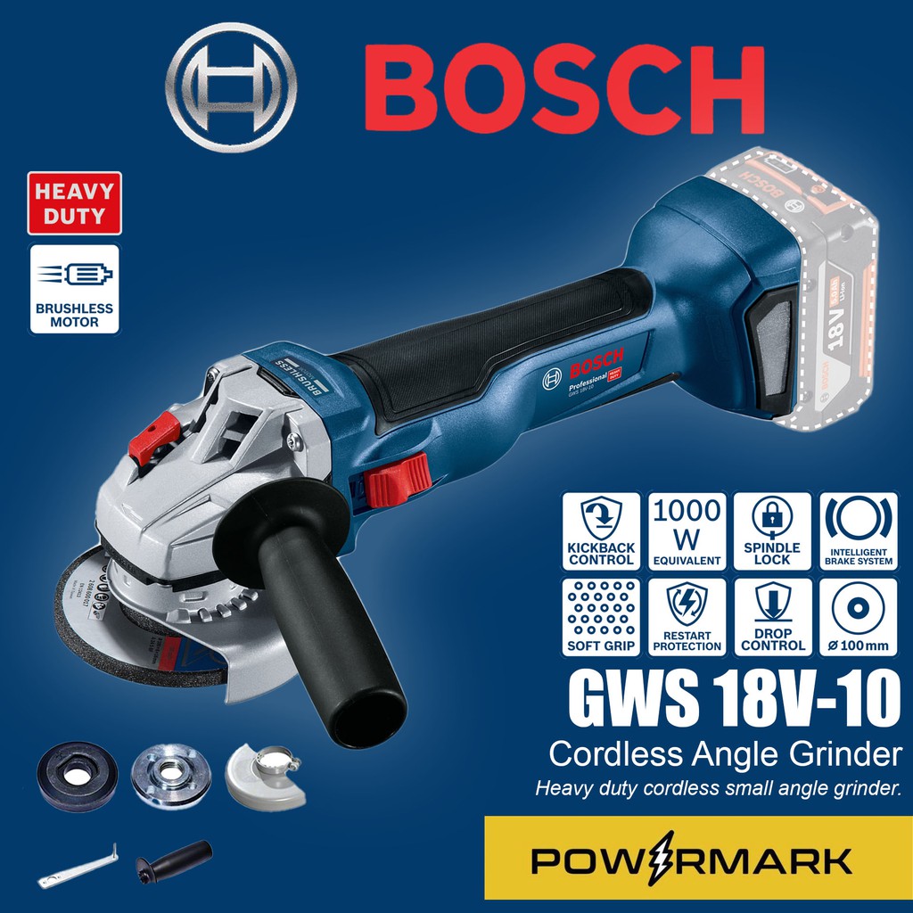 BOSCH GWS 18V10 Cordless Brushless Angle Grinder (Solo Tool) Shopee