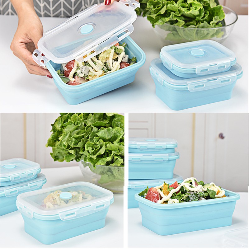 Silicone Lunch Box Bento Picnic Food Container Foldable Microwave Oven
