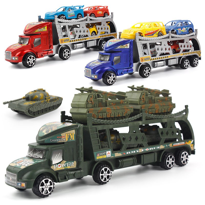 Children's toy car transporter trailer storage military chariot with tank car model boy car toy
