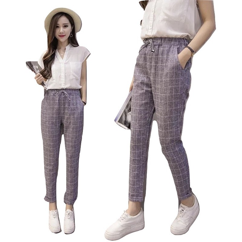 Women's Checkered Pants Garter waist *6328* Shopee Philippines