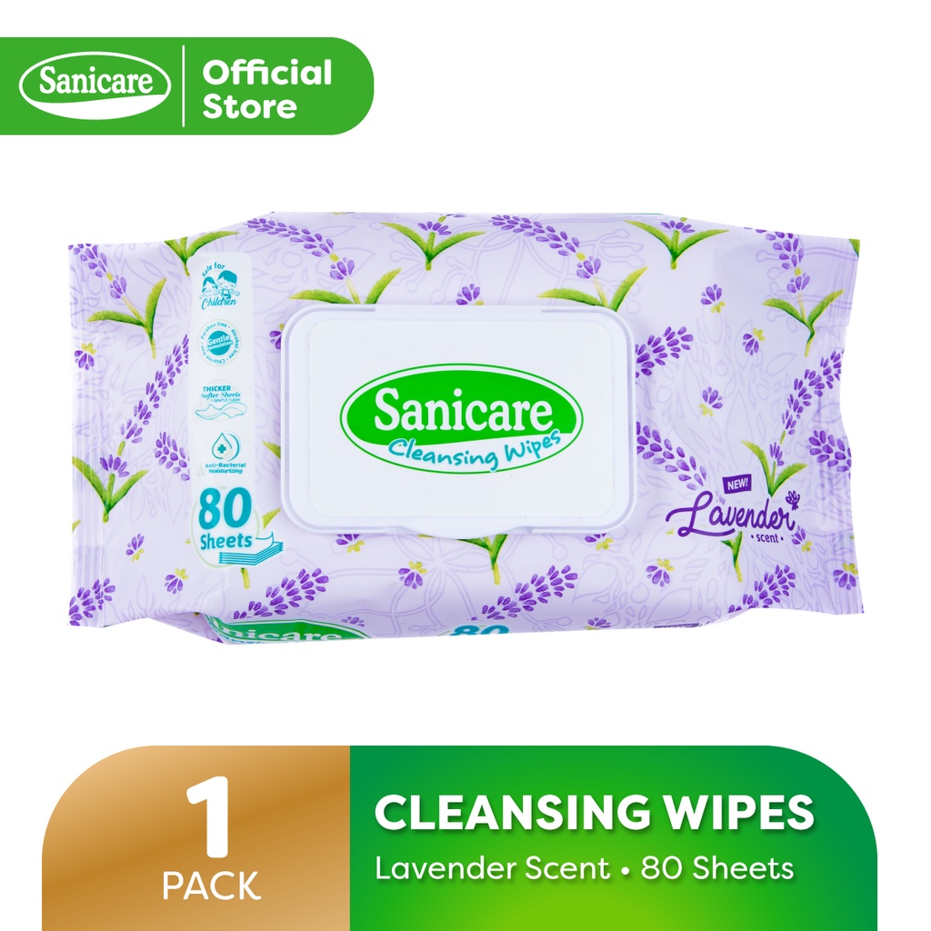 Sanicare Cleansing Wipes 80 Sheets Lavender Scent (1 Pack) Shopee