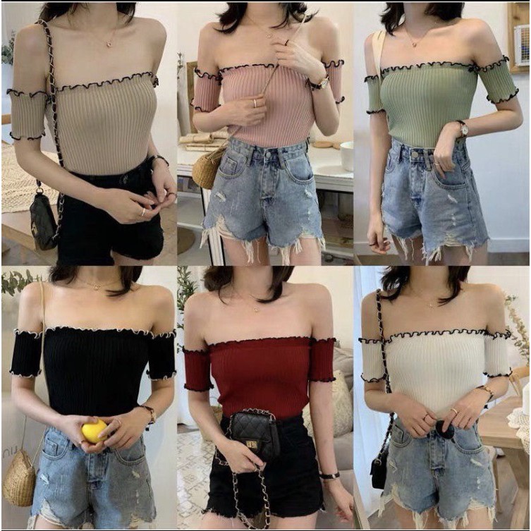 SS Off Shoulder Top Korean Tube Blouse Crop Tops for Women Shopee