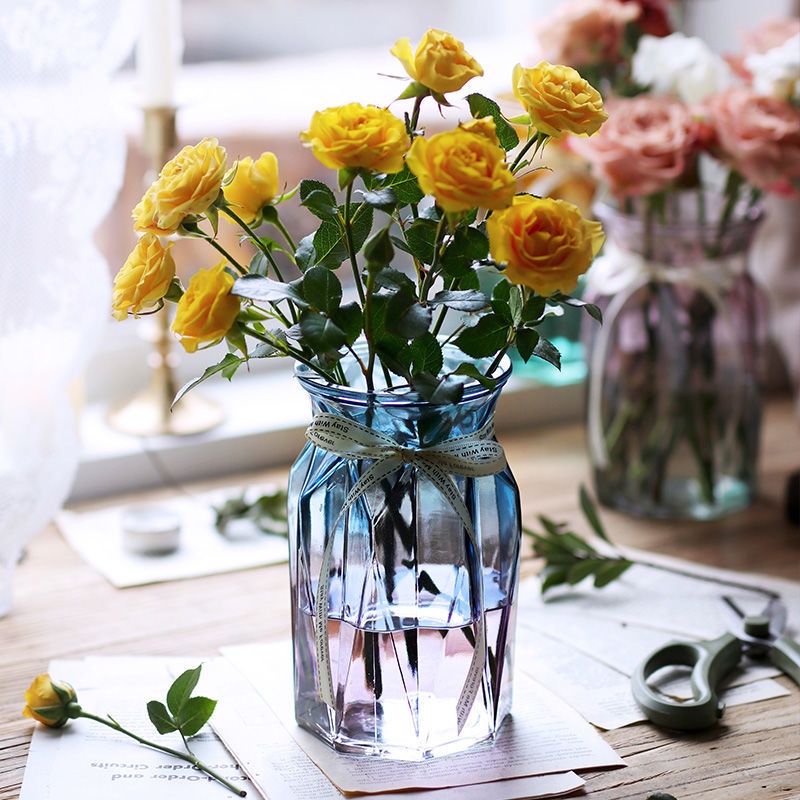 Glass Vase Ornaments Decoration Green Rill Living Room Insert Dry