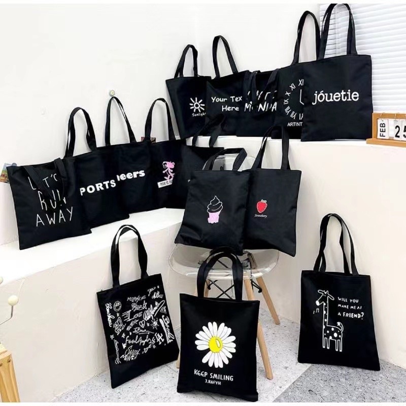 8122 Korean New Fashion Canvas Tote Bag Black Shoulder Bag Shopee