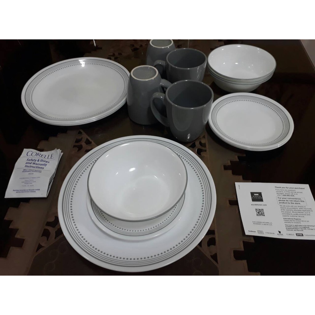 Corelle MYSTIC Gray Ceramic Bowl Plate 8p Dinnerware Dishwasher Oven